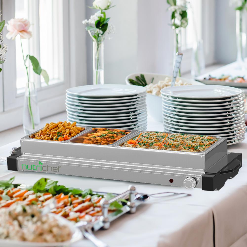 Nutrichef 3 Tray Buffet Server & Hot Plate Food Warmer | Tabletop Electric Food