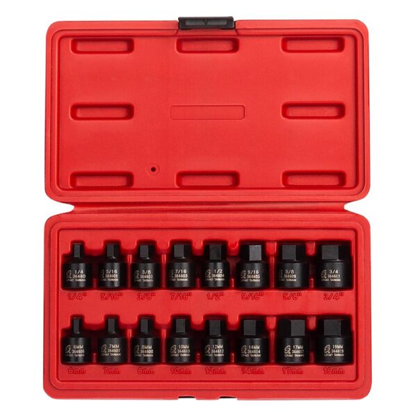 SUNEX TOOLS 3/8 in. Drive Stubby Impact Hex Driver SAE and Metric Set (16-Piece)