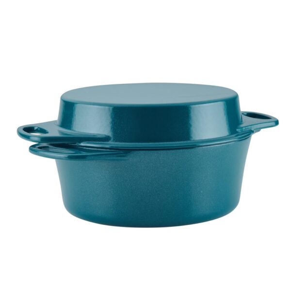Rachael Ray Create Delicious 4 qt. Cast Iron Casserole Dish in Teal Shimmer with Griddle Lid