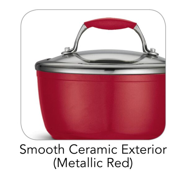 Tramontina Gourmet Ceramica Deluxe 1.5 qt. Aluminum Ceramic Nonstick Sauce Pan in Metallic Red with Glass Lid