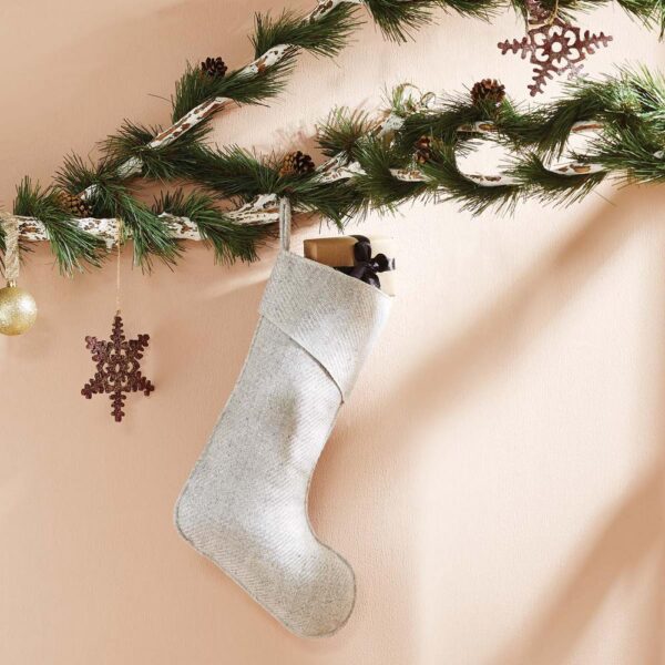 VHC Brands 15 in. Viscose/Wool Blend Tinsley Nickel Grey Farmhouse Christmas Decor Stocking