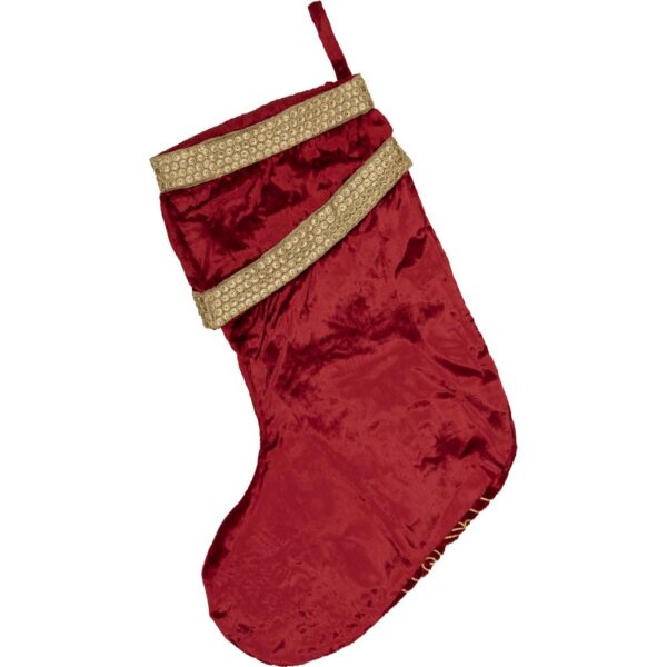 VHC Brands 15 in. Viscose Yule Christmas Red Glam Decor Stocking