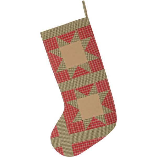 VHC Brands 20 in. Cotton Red Dolly Star Primitive Christmas Decor Patch Stocking