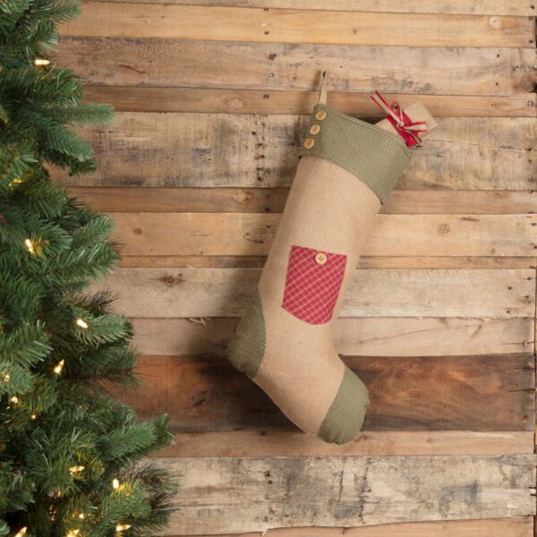 VHC Brands 20 in. Cotton and Jute Red Dolly Star Primitive Christmas Decor Pocket Stocking