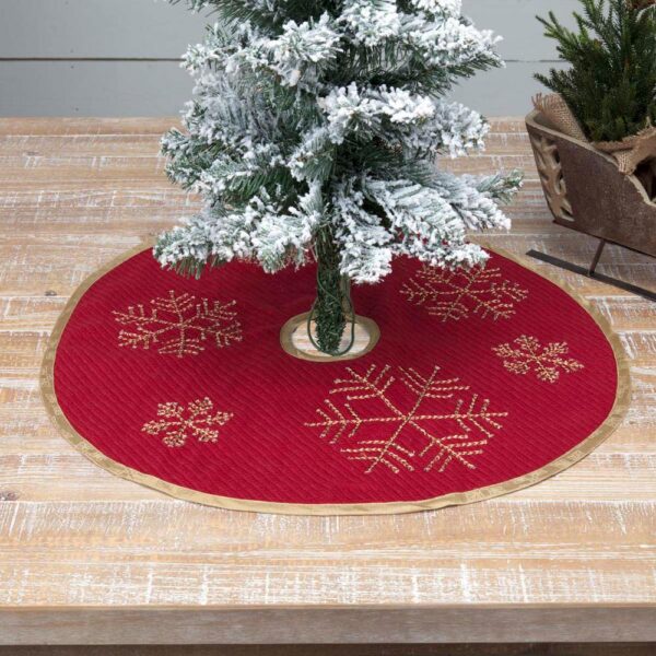 VHC Brands 21 in. Revelry Brick Red Traditional Christmas Decor Mini Tree Skirt