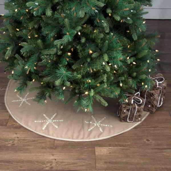 VHC Brands 48 in. Pearlescent Natural Tan Coastal Christmas Decor Tree Skirt