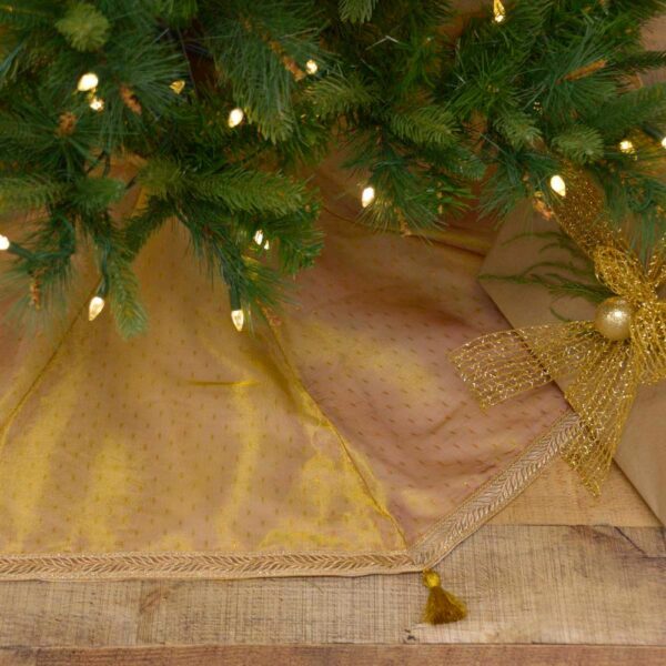 VHC Brands 48 in. Tinsel Gold Yellow Glam Christmas Decor Tree Skirt