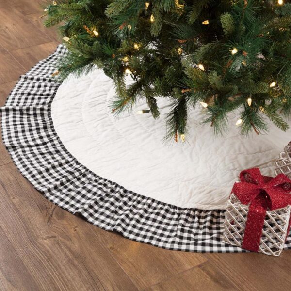 VHC Brands 60 in. Black Emmie Farmhouse Christmas Decor Ruffled Tree Skirt