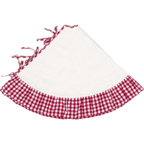 VHC Brands 48 in. Red Emmie Farmhouse Christmas Decor Ruffled Tree Skirt