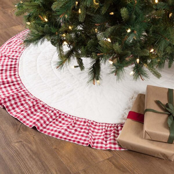 VHC Brands 60 in. Red Emmie Farmhouse Christmas Decor Ruffled Tree Skirt