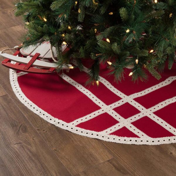 VHC Brands 55 in. Red Margot Farmhouse Christmas Decor Tree Skirt