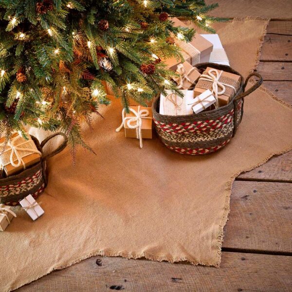 VHC Brands 48 in. Burlap Natural Tan Farmhouse Christmas Decor Tree Skirt