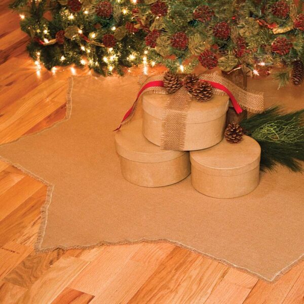 VHC Brands 48 in. Burlap Natural Tan Farmhouse Christmas Decor Tree Skirt