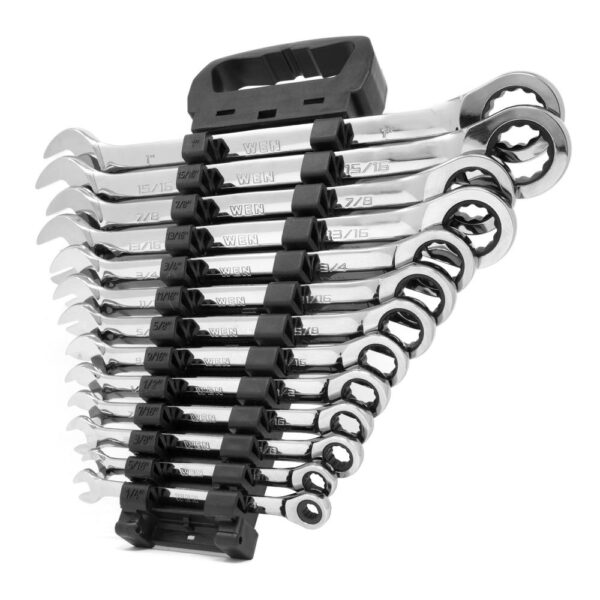 WEN Professional-Grade Ratcheting SAE Combination Wrench Set with Storage Rack (13-Piece)