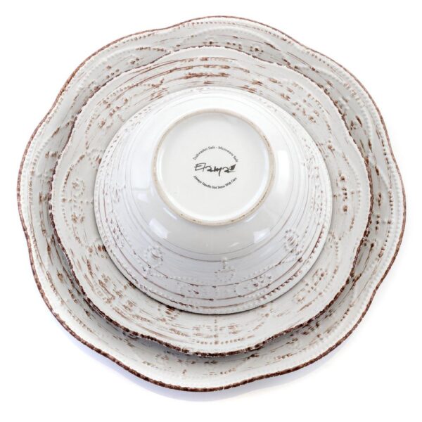 Elama Rustic Birch 16-Piece Casual White Stoneware Dinnerware Set (Service for 4)