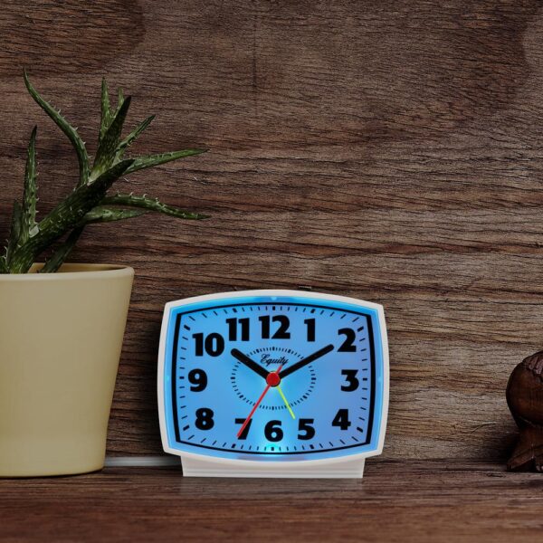 Equity by La Crosse 3 in. Tall Electrical Analog White Alarm Clock with backlight