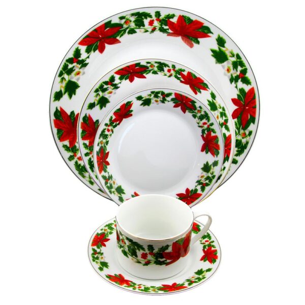 Gibson Home Poinsetta Holiday 20-Piece Holiday White/Glossy finish Ceramic Dinnerware Set (Service for 4)