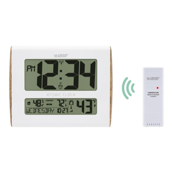 La Crosse Technology Digital Atomic Faux Wood Sided Wall Clock with Temperature and Indoor Humidity