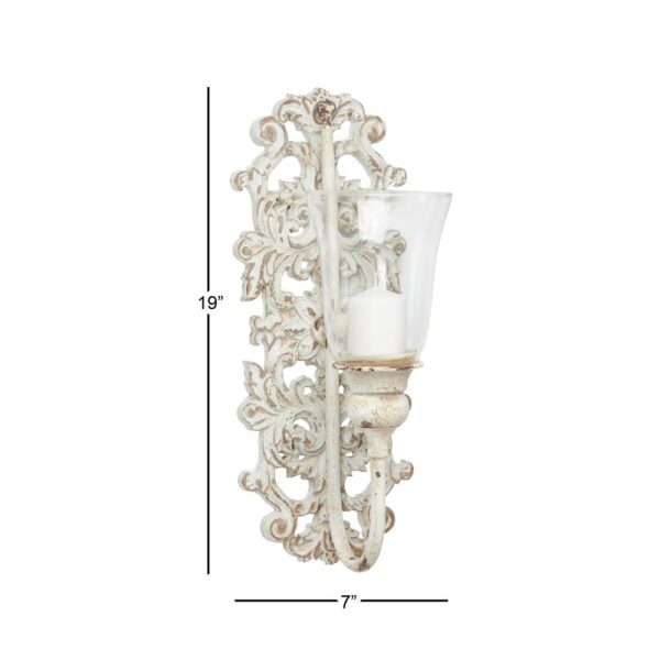 LITTON LANE Distressed White Acanthus Candle Sconce