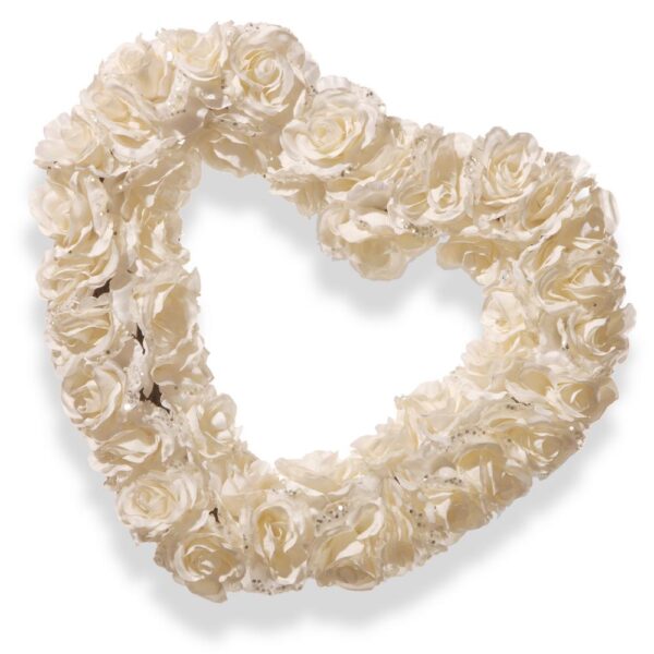 National Tree Company 17 in. White Rose Heart Wreath