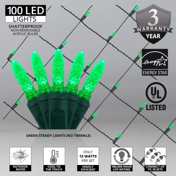 Wintergreen Lighting 48 in. x 72 in. 100-Light M5 LED Green Net Light Set