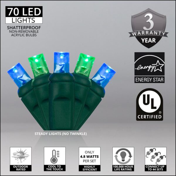 Wintergreen Lighting 24 ft. 70-Light Blue and Green 5 mm LED Mini Light Set