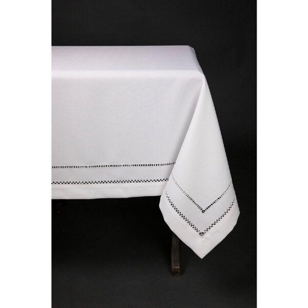 Xia Home Fashions 60 in. in. x 84 in. White Double Hemstitch Easy-Care Tablecloth